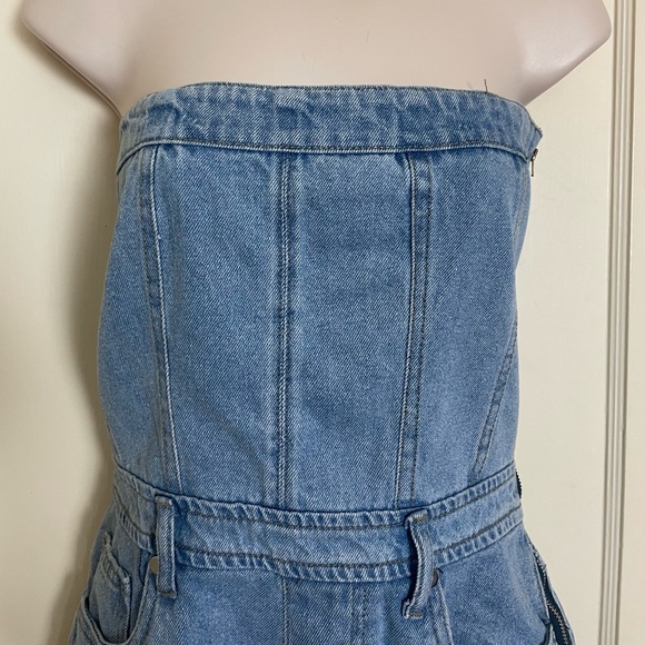 Pretty Little Things Light Blue Bandeau Raw Edge Denim Playsuit Romper - NWT - Picture 14 of 14